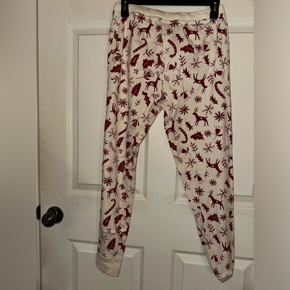 Hanna Andersson women’s cream red Christmas holiday print pajama jogger pants M - Picture 5 of 8